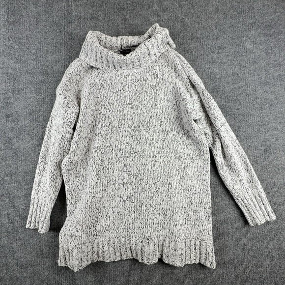Eddie Bauer Sweaters - Eddie Bauer Sweater Womens Petite PL Gray‎ Cowl Neck Tunic Chunky Knit Pullover